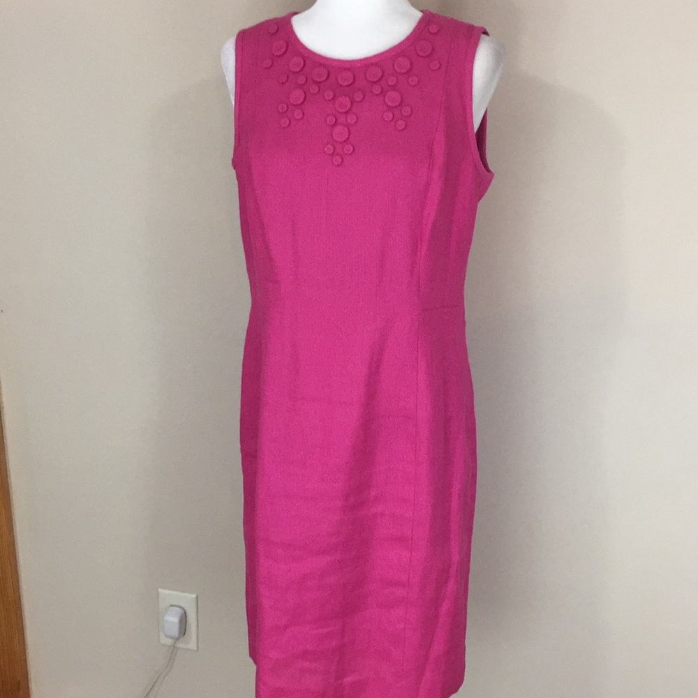 Talbots Pink Sleeveless Linen Blend Sheath Dress Buttons Detailing 10